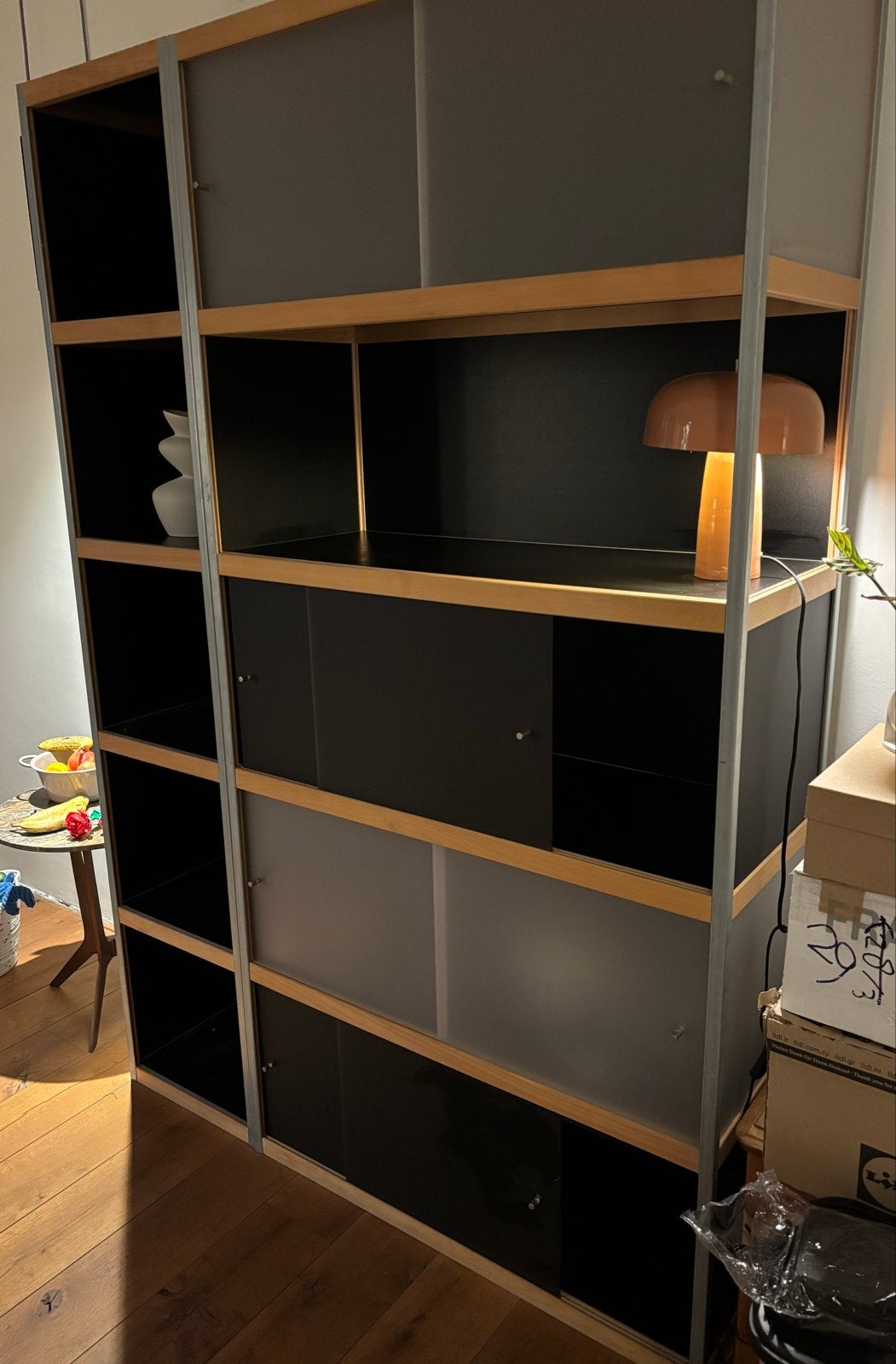 Moderne boekenkast met deuren en planken