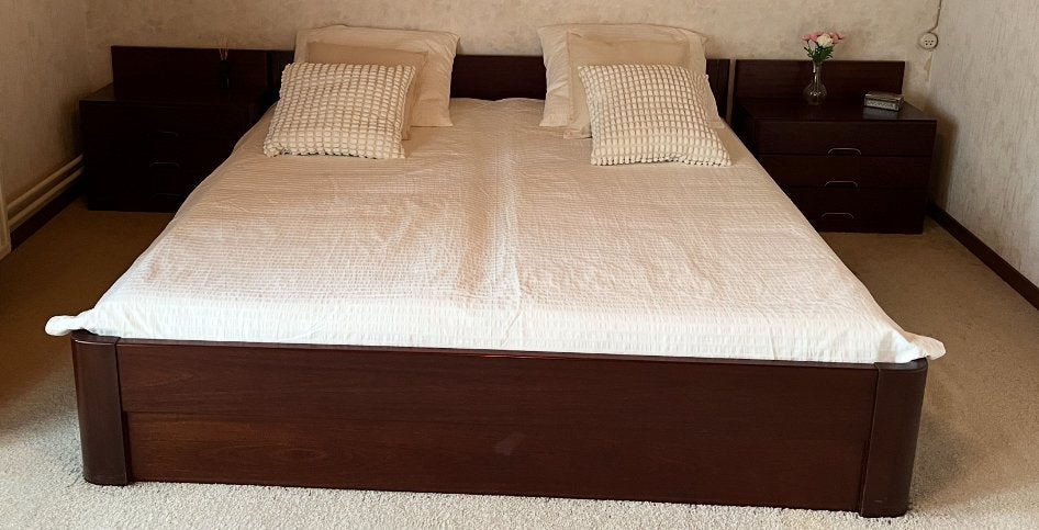 Auping tweepersoonsbed/2 spiraal bodems +  2 nachtkastjes, Ophalen, Bruin, 210 cm, Tweepersoons