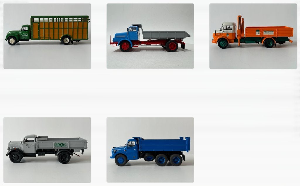 5 Vrachtwagens: Citroen, IFA, Mercedes, Opel, Tatra 1:43, Hobby en Vrije tijd, Modelauto's | 1:43, Zo goed als nieuw, Bus of Vrachtwagen