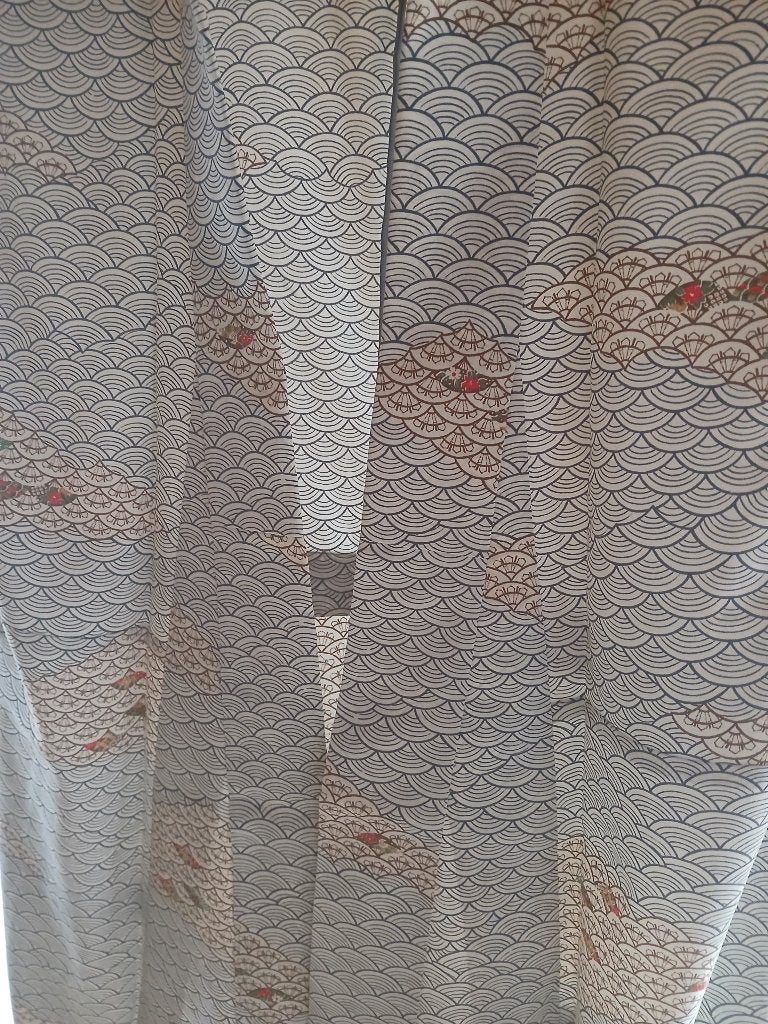 Traditionele Japanse Kimono hitoe ougi white blue, Ophalen of Verzenden