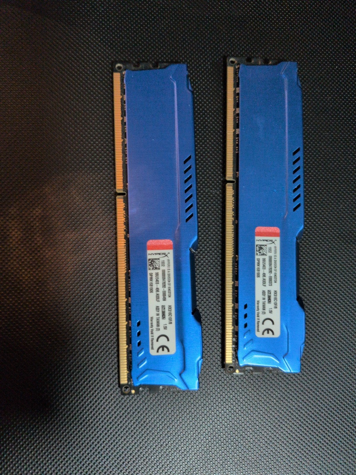 2x 8GB DDR3-1600MHz RAM Geheugen (HX316C10F/8), Computers en Software, RAM geheugen, Gebruikt, 8 GB, DDR3, Ophalen of Verzenden