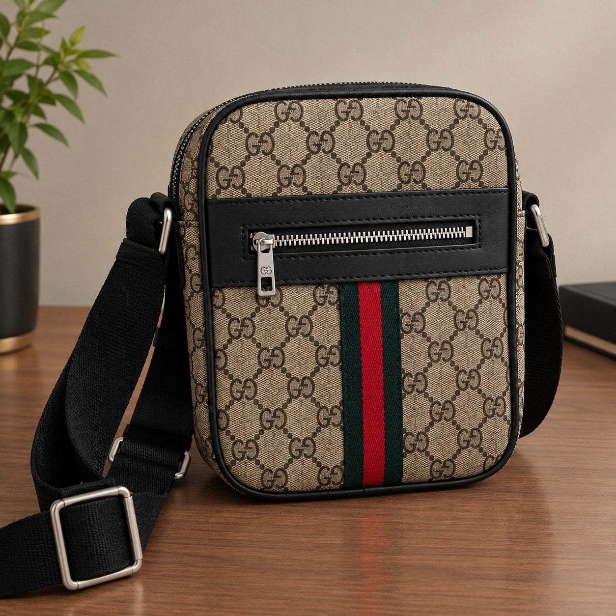 Gucci schoudertas met GG-patroon en Web-streep, Ophalen of Verzenden, Zo goed als nieuw, Bruin, Overige merken