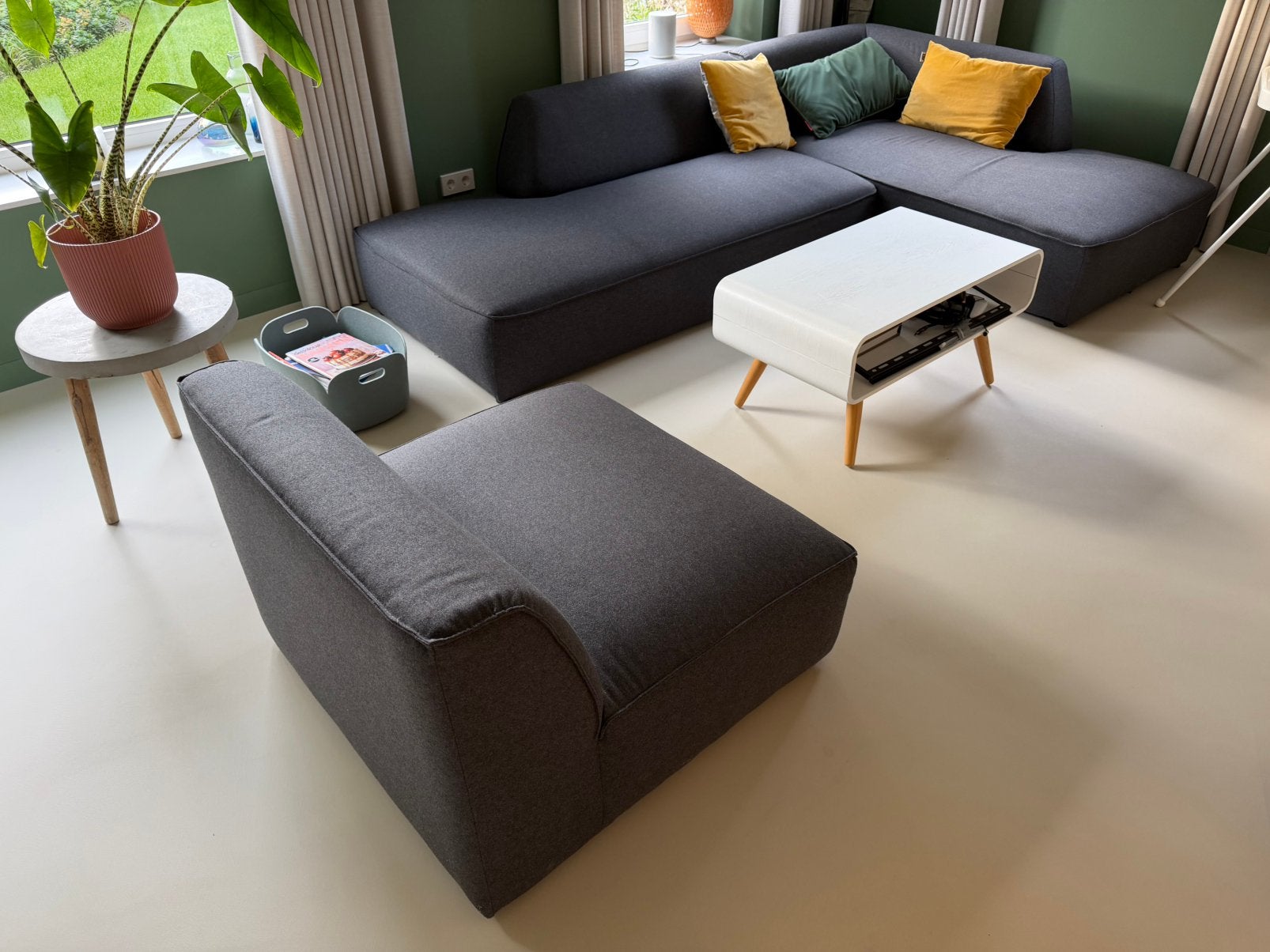 Moderne hoekbank Wehkamp Town, grijs, stof, 180x180x90, Ophalen, Gebruikt, 150 tot 200 cm, 75 tot 100 cm
