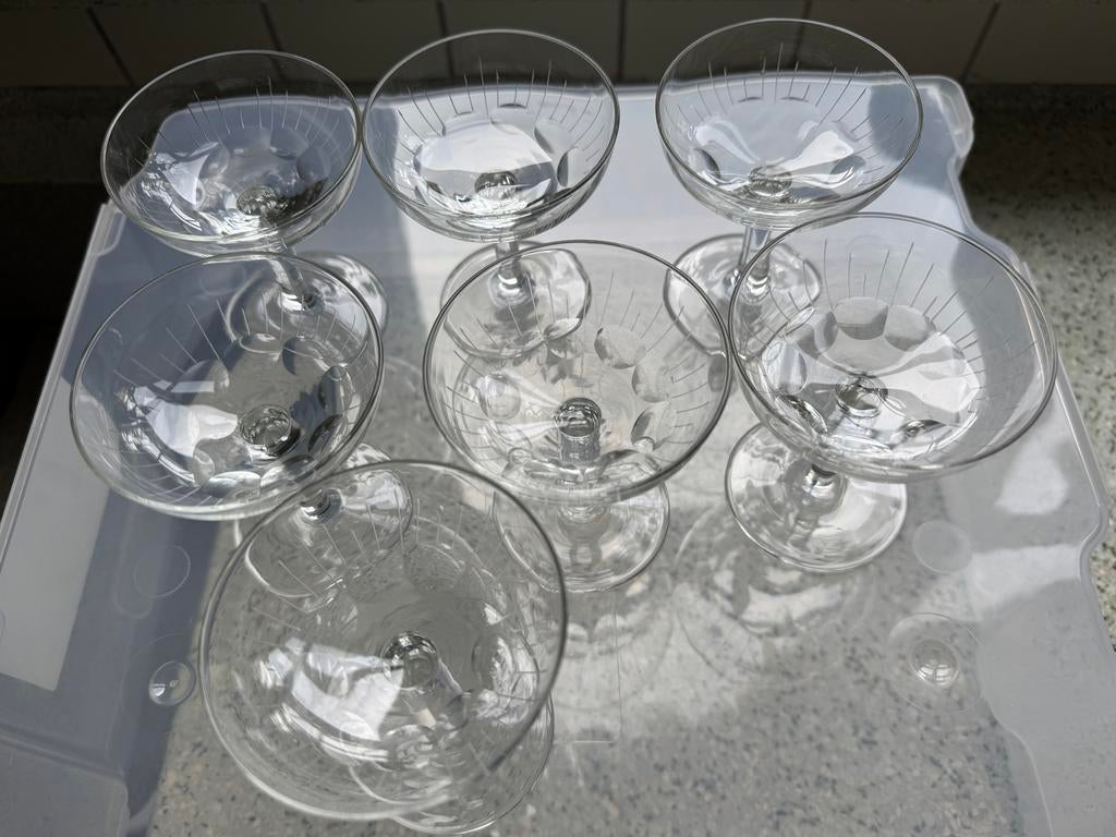 7 kristallen art-deco advocaat glazen, Ophalen of Verzenden