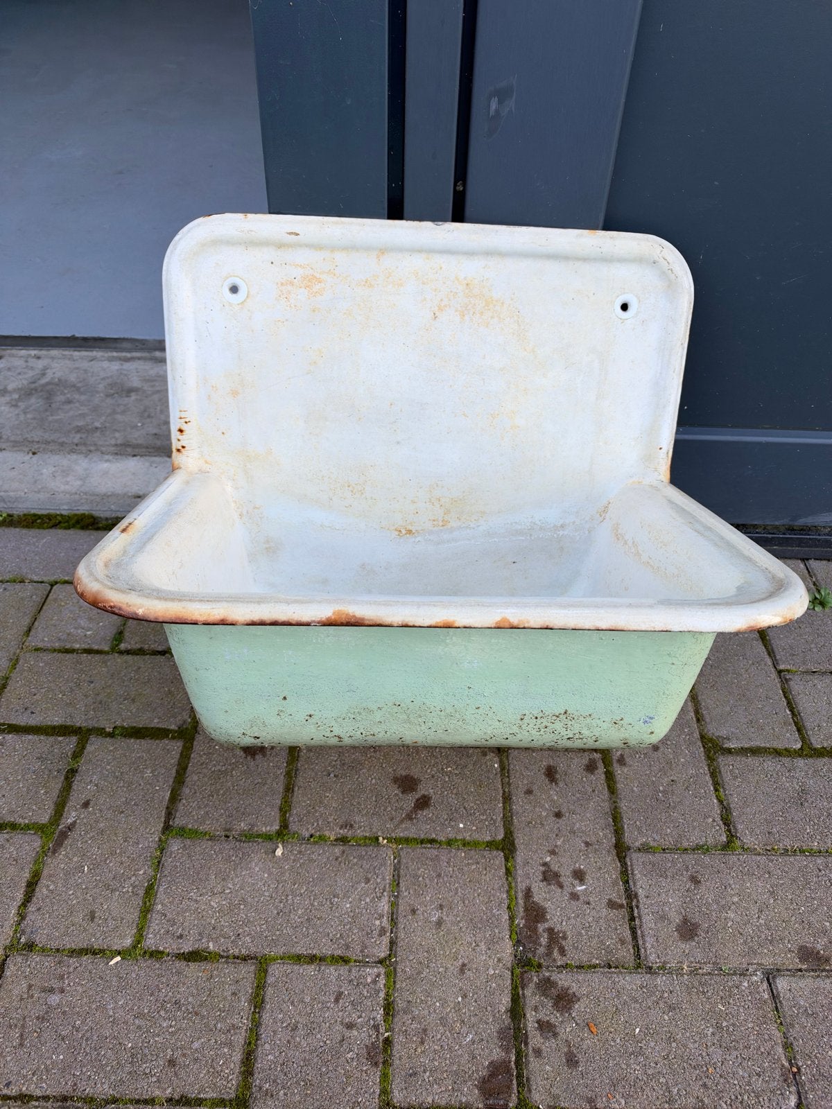 Vintage geëmailleerde wasbak - Groen en wit, Ophalen