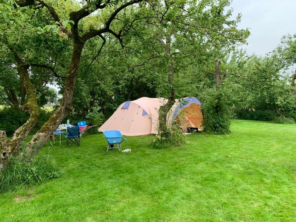 Grote koepeltent met luifel en dik vast grondzeil, Caravans en Kamperen, Tenten, Ophalen, Gebruikt, Meer dan 6