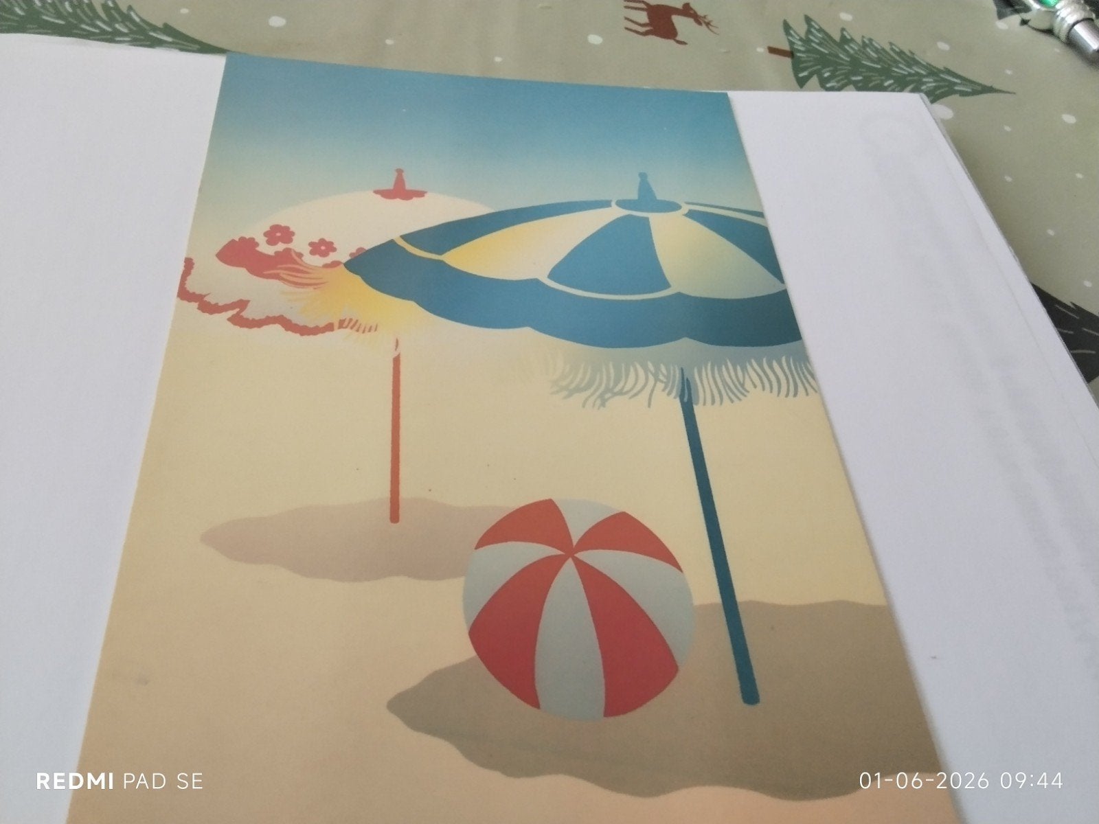 Ansichtkaart .Zeefdruk 'Parasol II' - Strandtafereel, 1985, Ophalen of Verzenden, 1980 tot heden