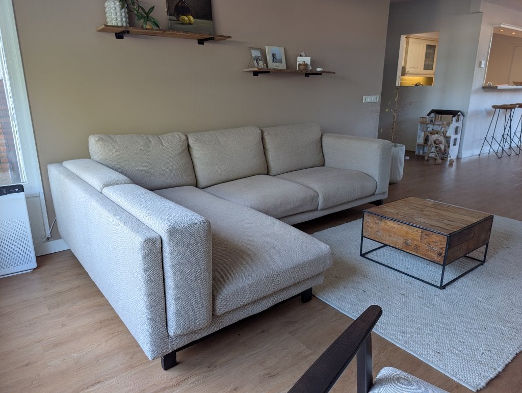 Ikea Nockeby hoekbank links Beige, Ophalen, Hout, 250 tot 300 cm, Gebruikt