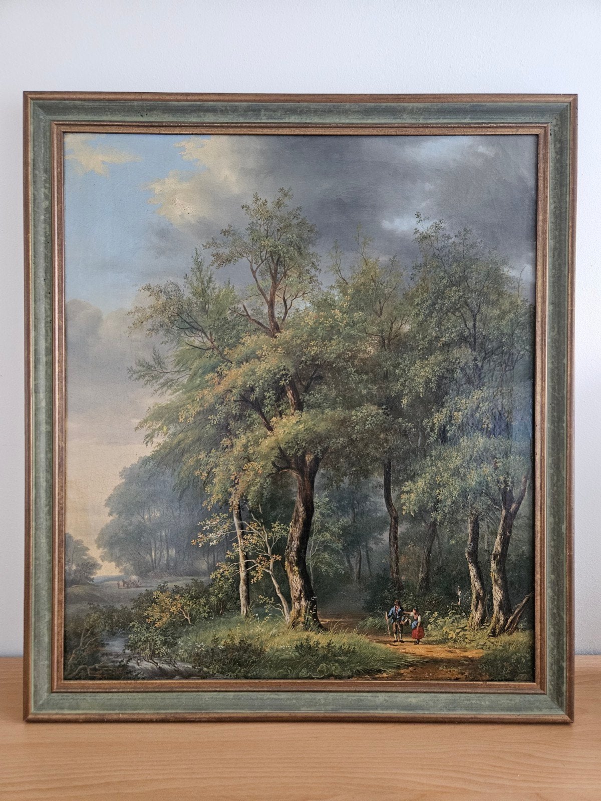 Antiek Schilderij: Boslandschap met Figuren, gesigneerd, Antiek en Kunst, Ophalen