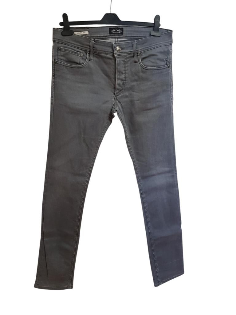 Mooie grijze JACK&JONES stretch jeans Tim slim fit mt 31/34., Verzenden, W32 (confectie 46) of kleiner, Zo goed als nieuw, Grijs