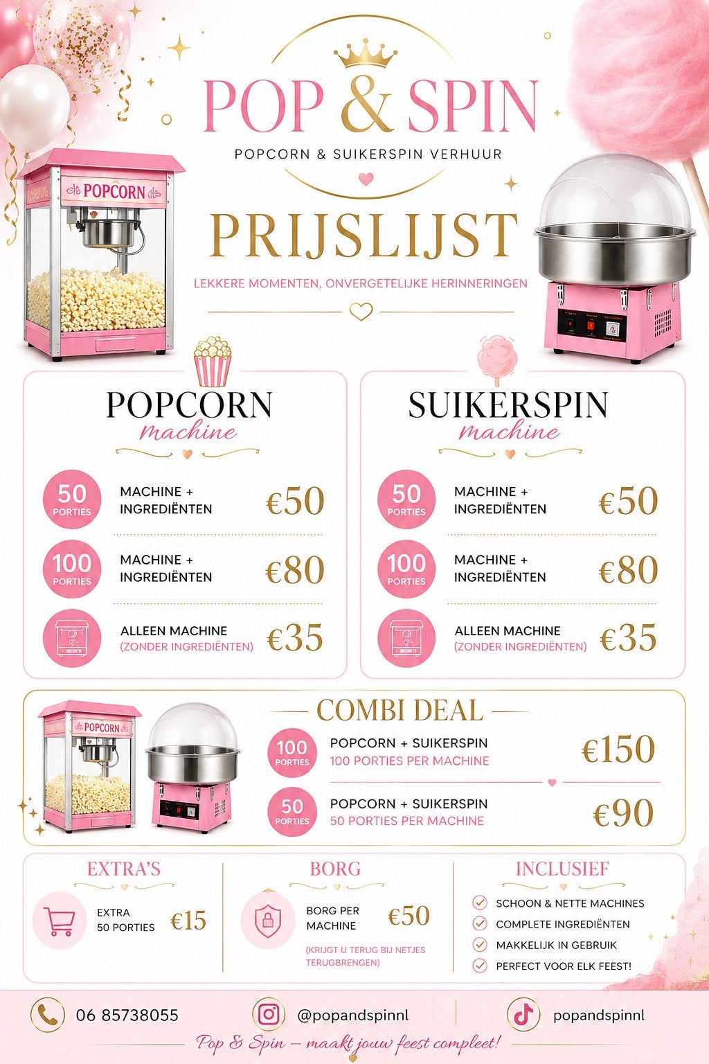 Popcorn&Suikerspin machine te huur, Hobby en Vrije tijd, Feestartikelen | Verhuur, Ophalen of Verzenden