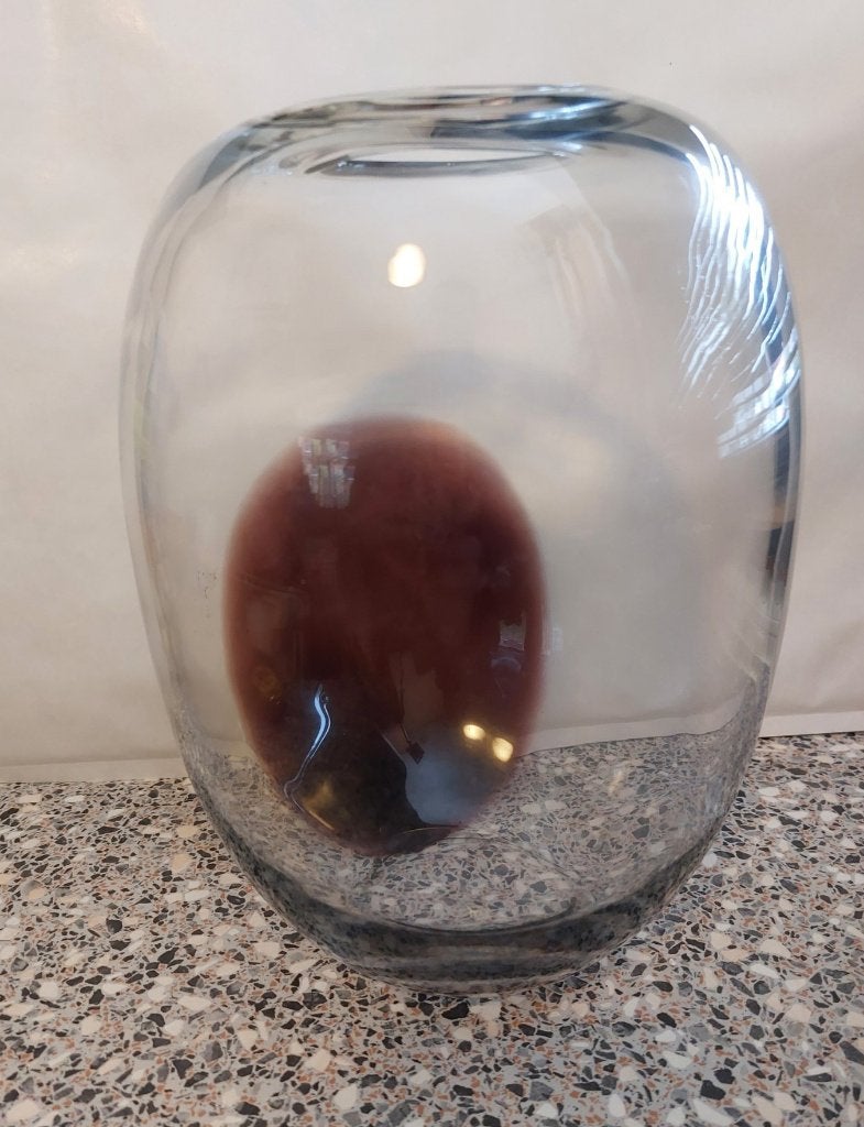 Vintage Glazen Vaas ca 24 cm   , Huis en Inrichting, Woonaccessoires | Vazen, Zo goed als nieuw, Bruin, Glas, Handgemaakt, Ophalen of Verzenden