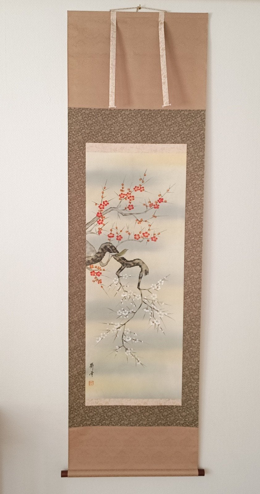 Japanese Scroll Rolschildering Pruimenbloesem, Japan, Ophalen of Verzenden, 180 cm, Papier/karton