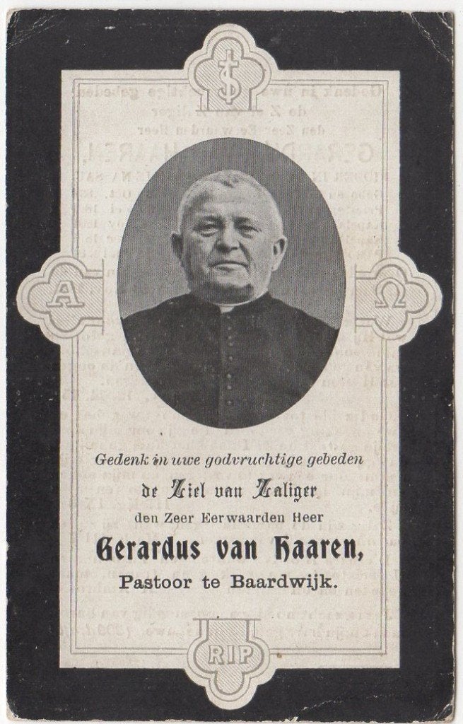 pastoor Gerardus van Haaren 1838 Veghel + 1914 Baardwijk, 76, Verzamelen, Bidprentjes en Rouwkaarten, Verzenden