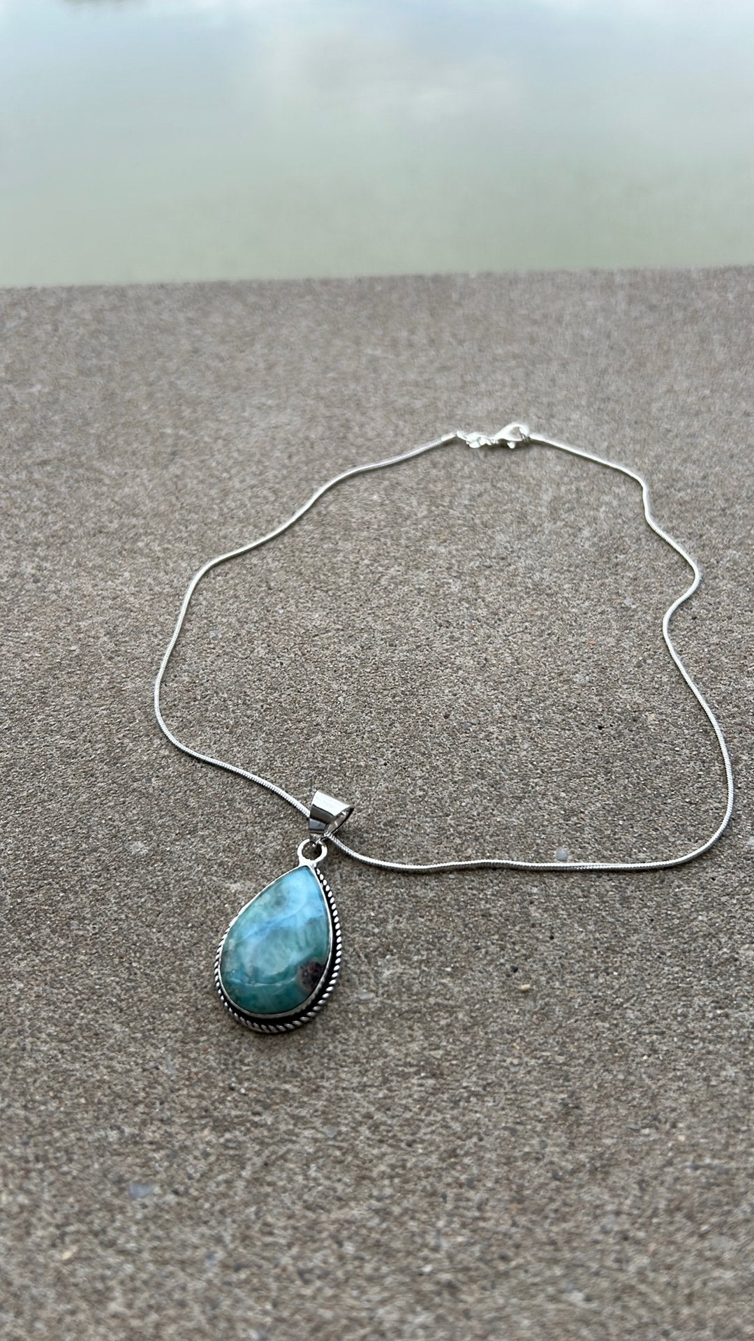 Larimar/pectoliet hanger in 925sz, Sieraden, Tassen en Uiterlijk, Kettingen, Ophalen of Verzenden, Zo goed als nieuw, Blauw, Zilver