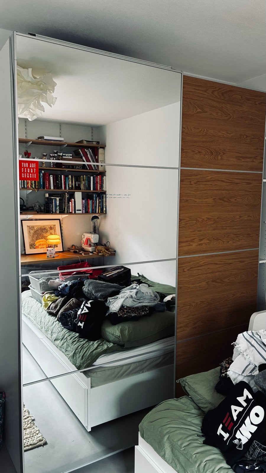 IKEA PAX kledingkast met spiegel- en houtdeuren, Huis en Inrichting, Kasten | Kledingkasten, Gebruikt, 100 tot 150 cm, 200 cm of meer