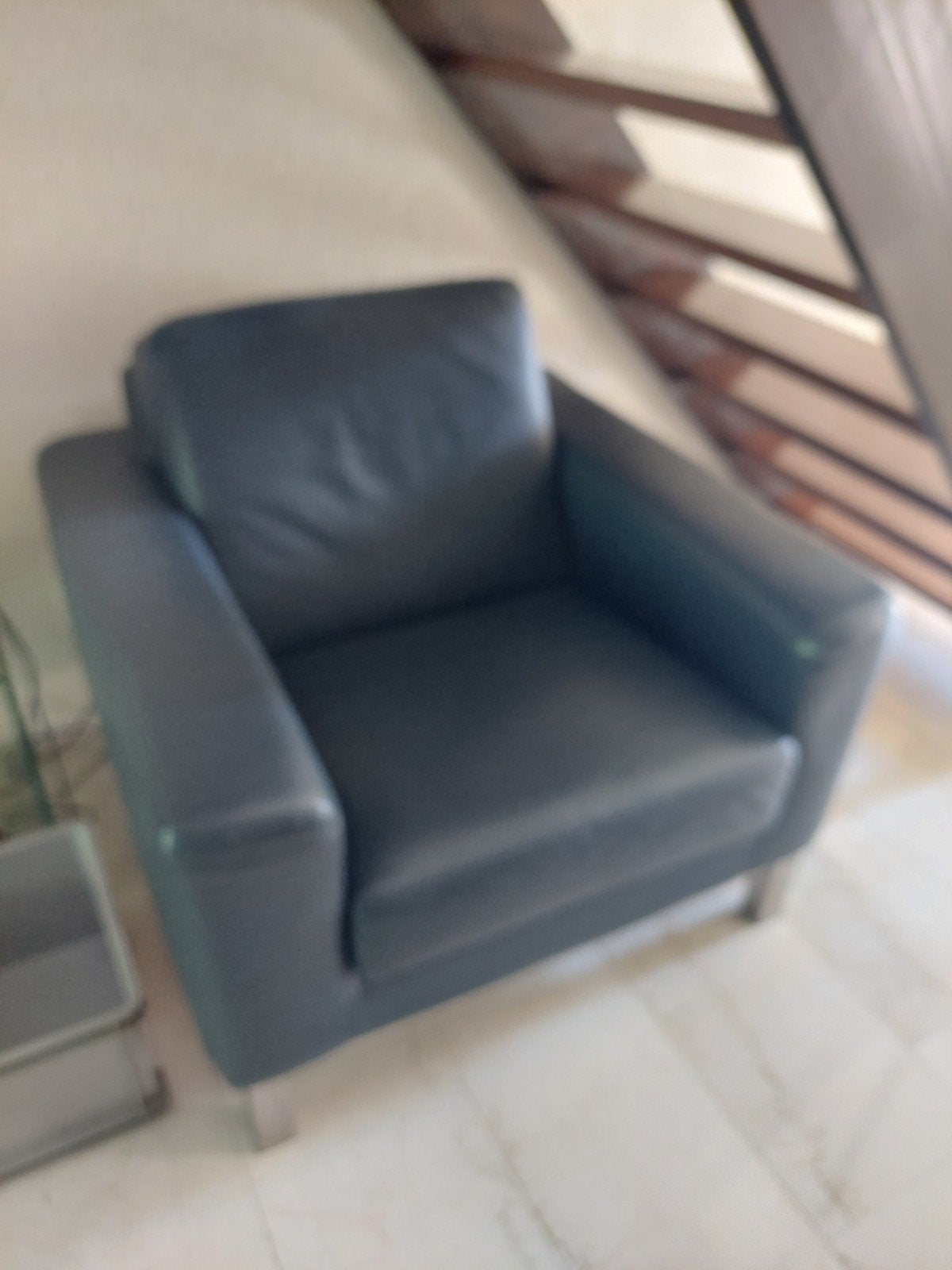 Leren fauteuil blauw 100x97 cm, Ophalen, Gebruikt, 75 tot 100 cm, X