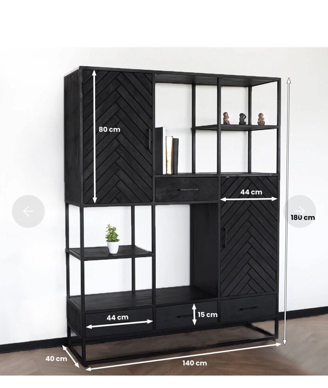 Vakkenkast visgraat zwart metaal - 180x140x40 cm, Ophalen, 100 tot 150 cm, Nieuw, Met lade(s)