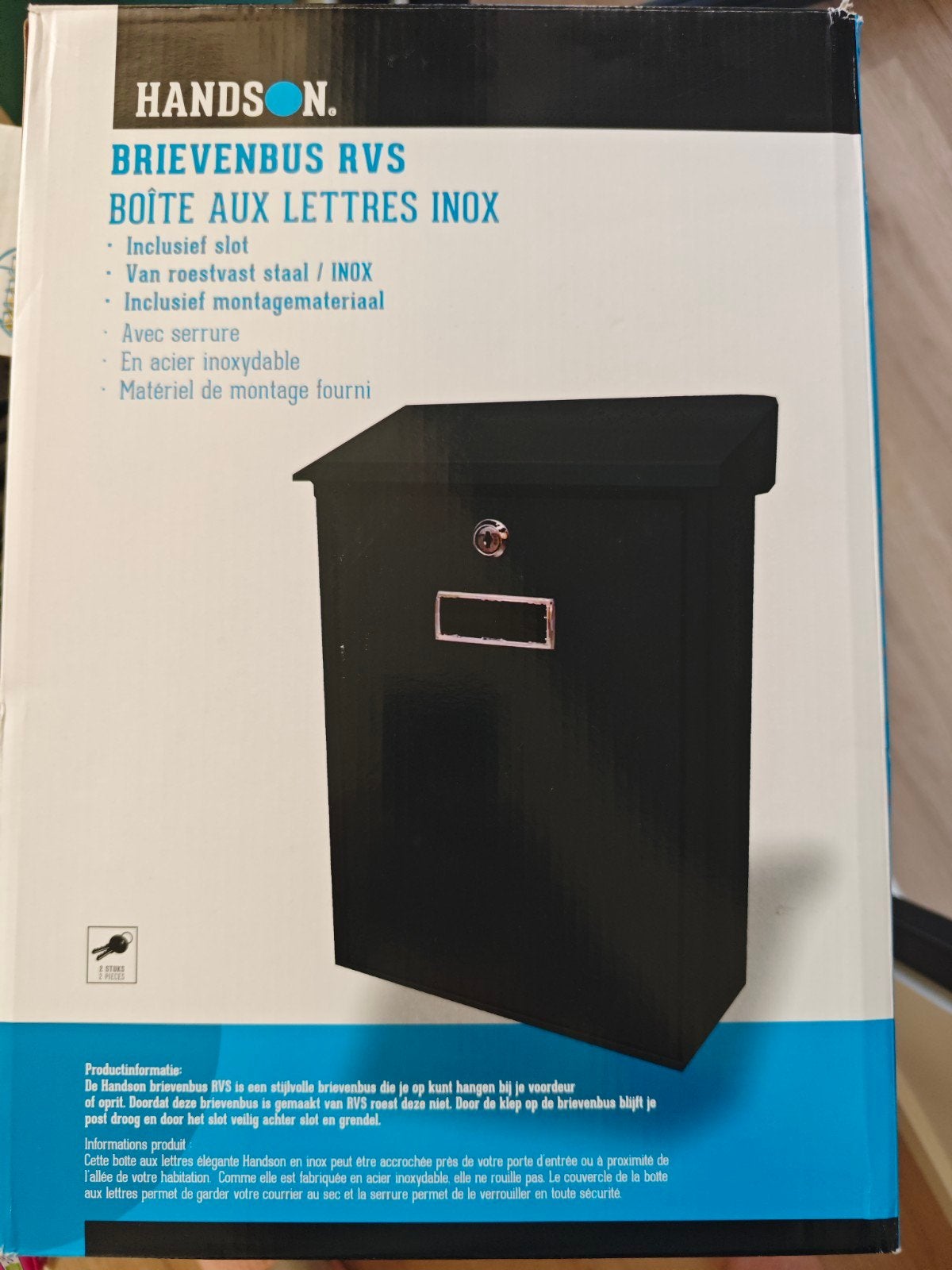 Handson Zwart RVS Brievenbus - Roestvast Staal met Slot, Tuin en Terras, Ophalen of Verzenden, Nieuw, Rvs, Wandbrievenbus