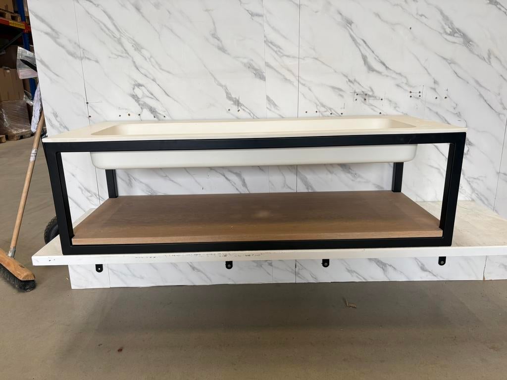 Frame met wastafel 120 cm–Zwart–Natuur eiken–Solid Surface, Huis en Inrichting, Badkamer | Badkamermeubels, 100 tot 150 cm, Wltradingnl@outlook.com