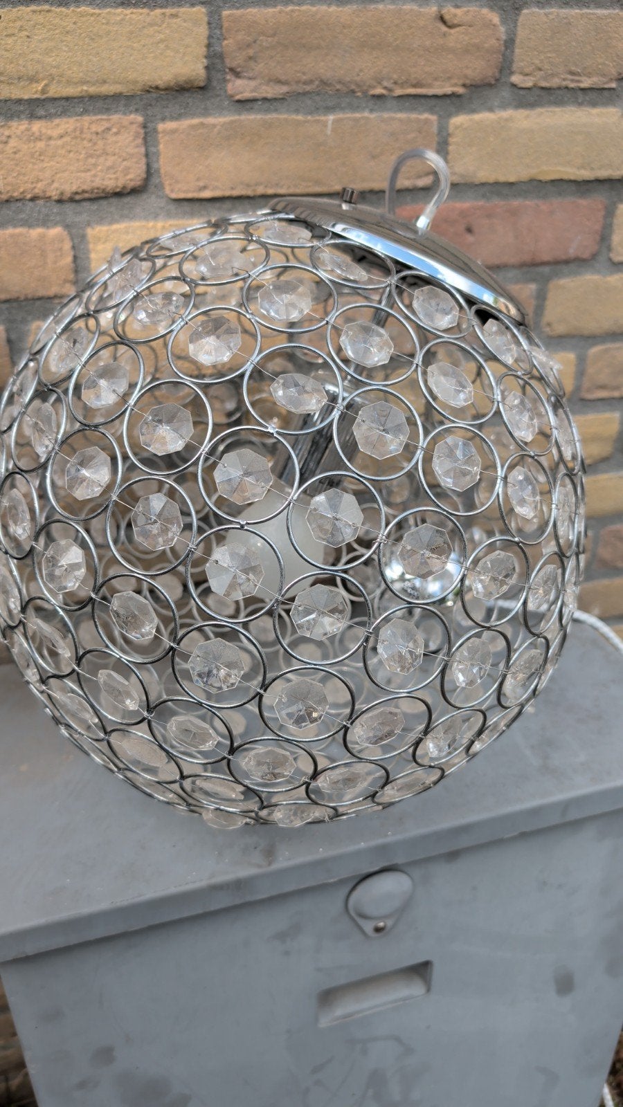 Bollamp met kristallen - Sfeervolle hanglamp, Ophalen of Verzenden, Zo goed als nieuw, Metaal, Modern, Glamour