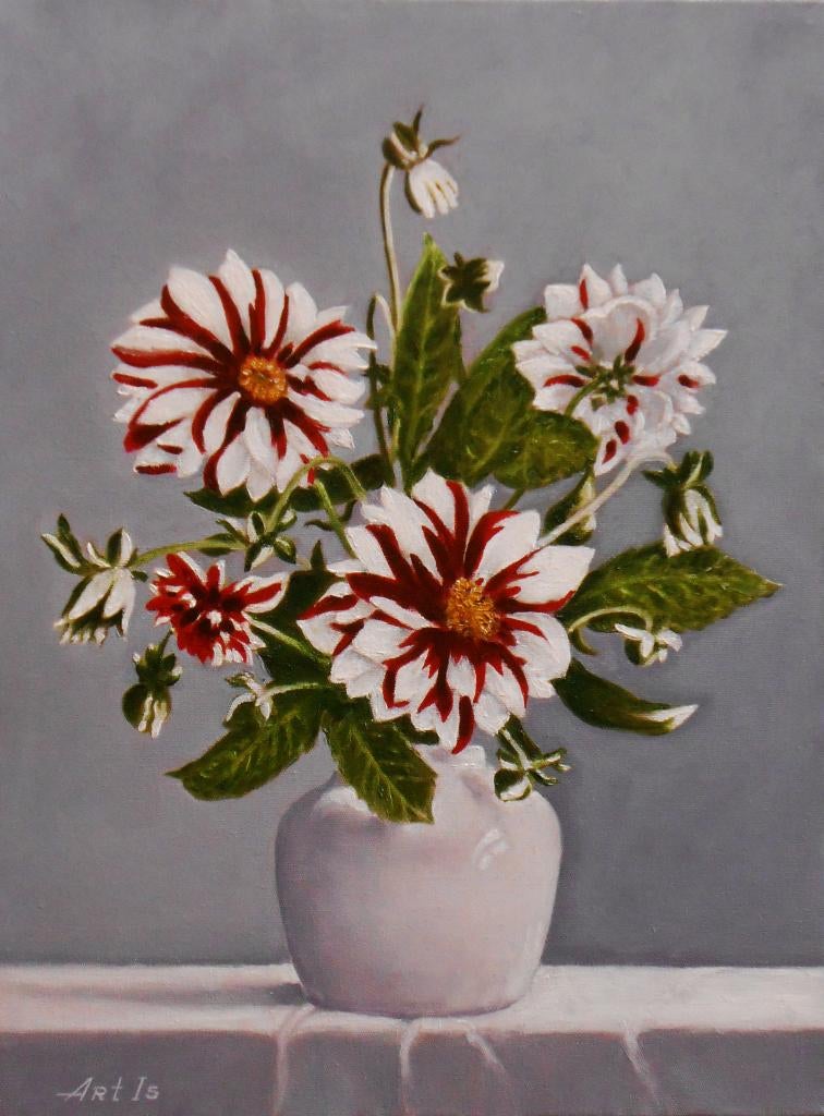 "Vaas met dahlia's" Schilderij, Verzenden