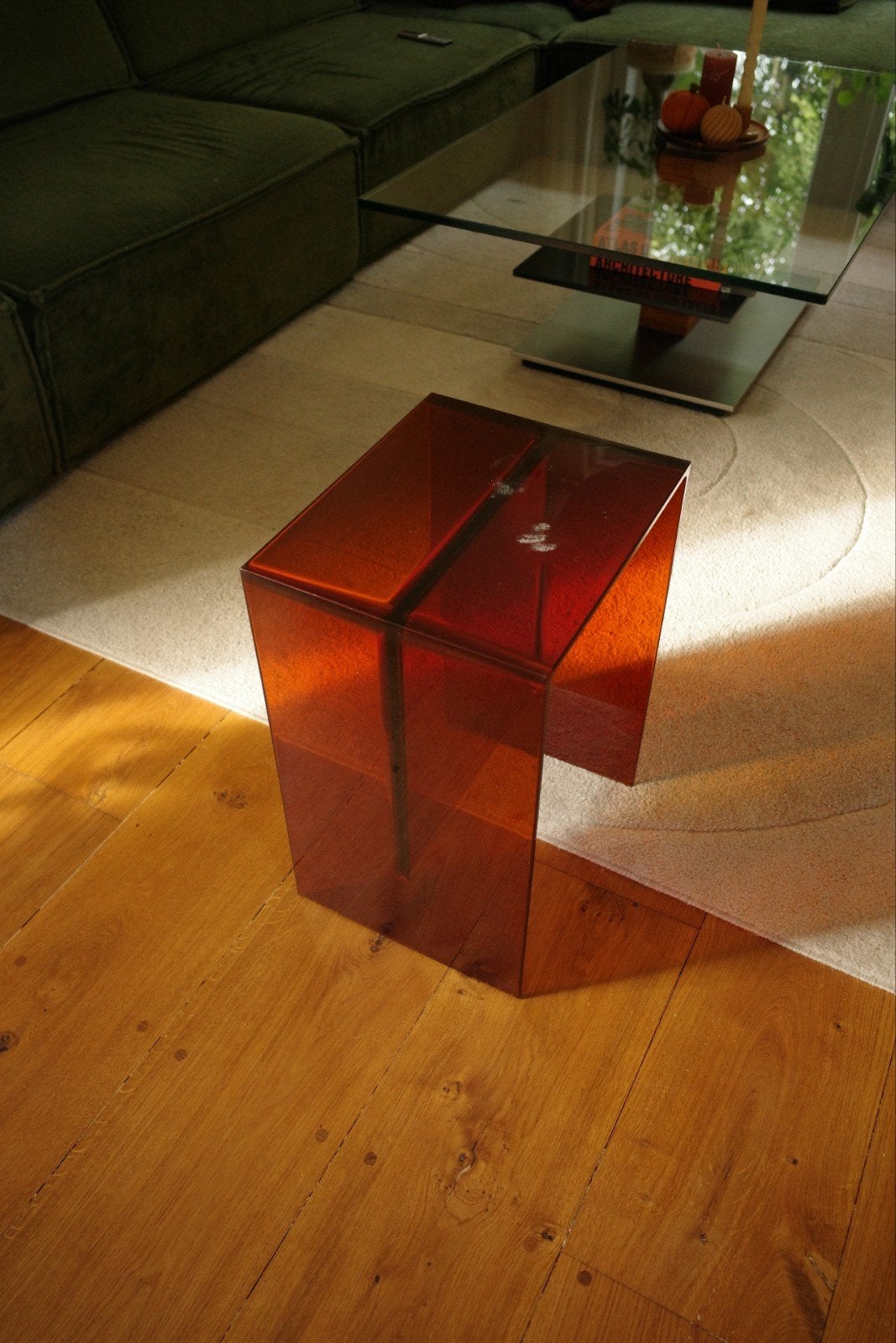 Kartell Max Beam bijzettafel amber, Minder dan 45 cm, Gebruikt, Mid-century modern, Bauhaus, retro, space age, Ophalen of Verzenden