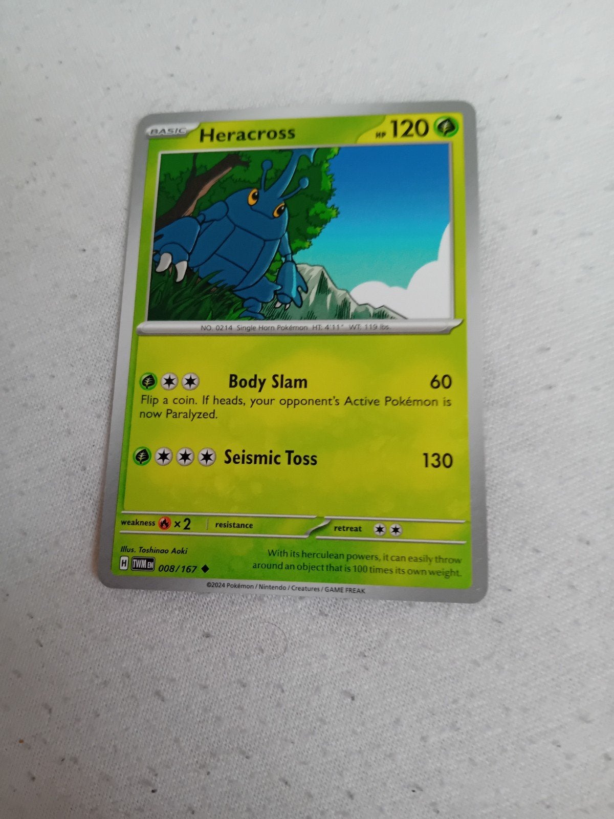 Pokémon Kaart Heracross 008/167 Basic 120 HP, Hobby en Vrije tijd, Verzamelkaartspellen | Pokémon, Ophalen of Verzenden, Zo goed als nieuw