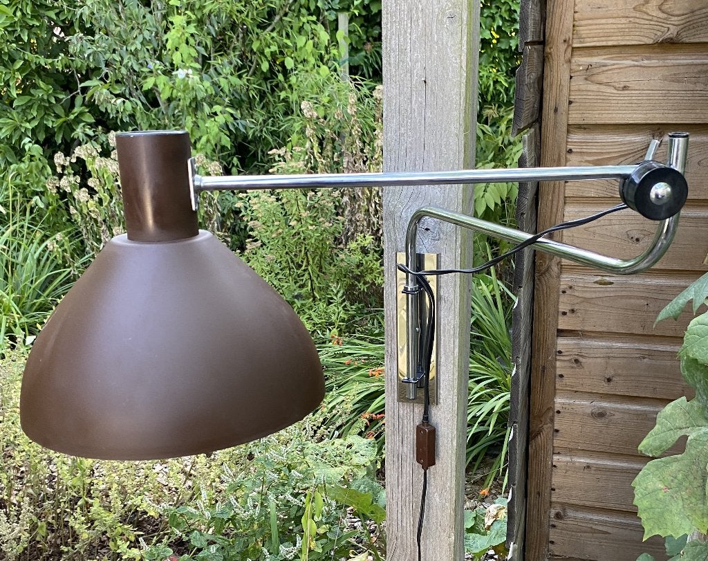 Leuke Vintage Zwenkwandlamp - mid century retro Dijkstra, Bruin, Metaal, Wandlamp, Gebruikt