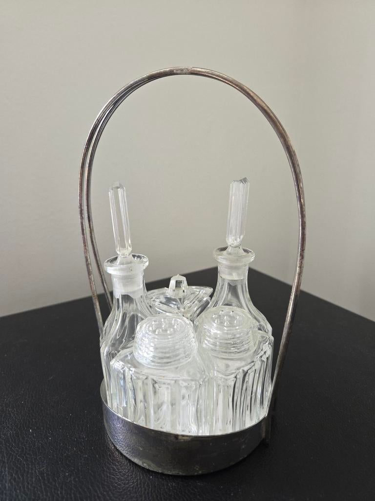 Vintage menage set olie en azijn, peper en zout, Ophalen of Verzenden