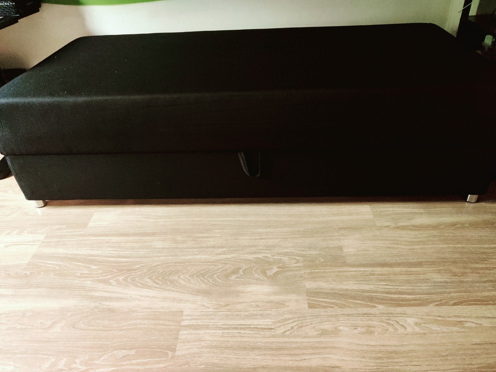 Zwart bedframe met opbergruimte en matras, Ophalen, Modern en functioneel, Gebruikt, 90 cm