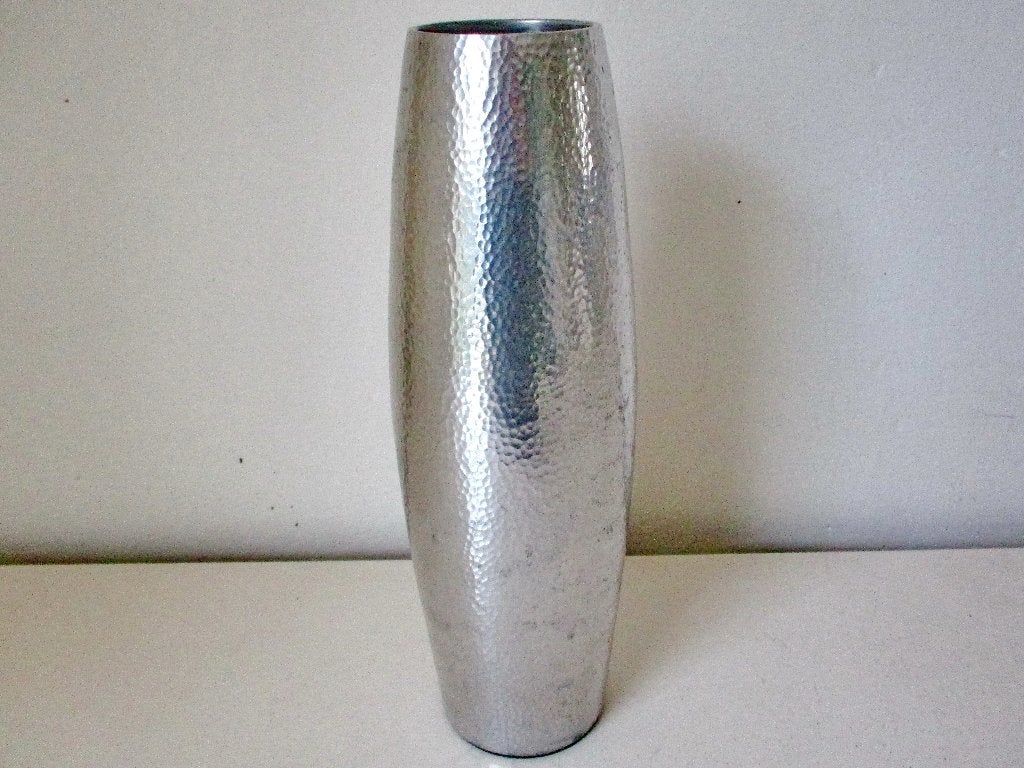 Vintage zilveren metalen vaas retro hamerslag look, Antiek en Kunst, Ophalen of Verzenden
