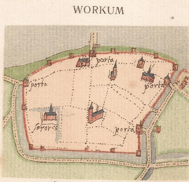 Woudrichem Minuutkaartje v. de stad door Jacob van Deventer, Antiek en Kunst, Kunst | Etsen en Gravures, 8 cm, 6 cm, Cartografie