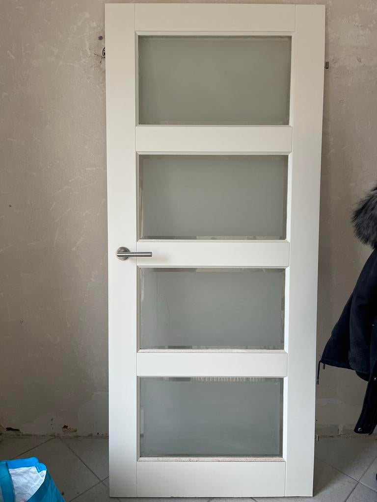 Witte houten binnendeur met glaspanelen, Gebruikt, 80 tot 100 cm, Binnendeur, Ophalen of Verzenden
