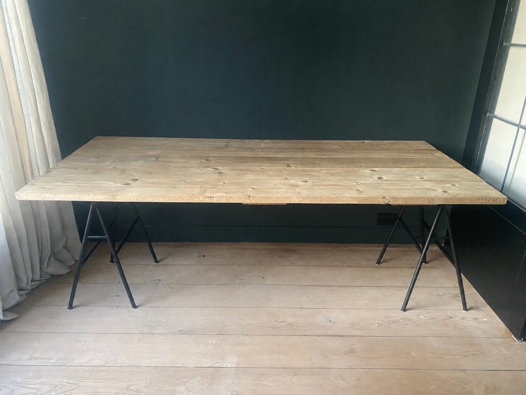 Op maat gemaakt bureau steigerhout + IKEA schragen 200x90 cm, Huis en Inrichting, Bureaus, Ophalen, 90 cm, Hout, Zo goed als nieuw