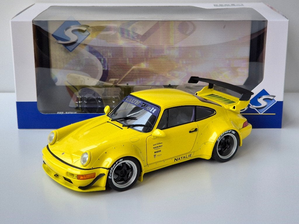 1:18 Solido Porsche 911 RWB Natalie 964 Geel, Ophalen of Verzenden, Zo goed als nieuw, Auto, Solido