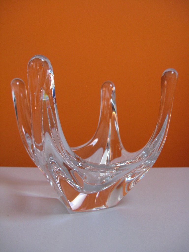 vintage kristal glazen schaal of theelicht / kaarshouder, Schaal, Vierkant, Ophalen of Verzenden, Glas
