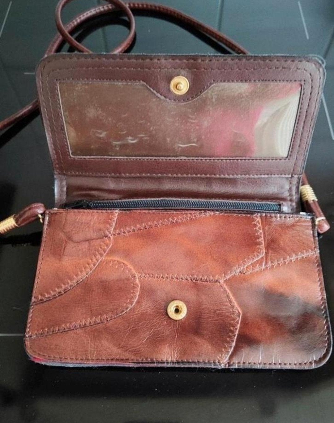 Elite Newbag compact bruin leren schoudertasje, 11x17 cm, Ophalen of Verzenden, Zo goed als nieuw, Bruin, Schoudertasje