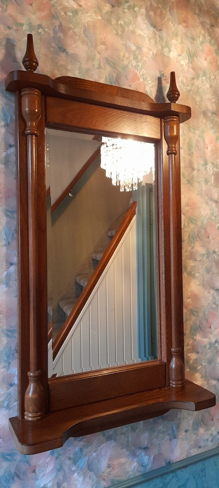 Vintage houten halspiegel met plankje, Ophalen, Minder dan 50 cm, Gebruikt, Minder dan 100 cm