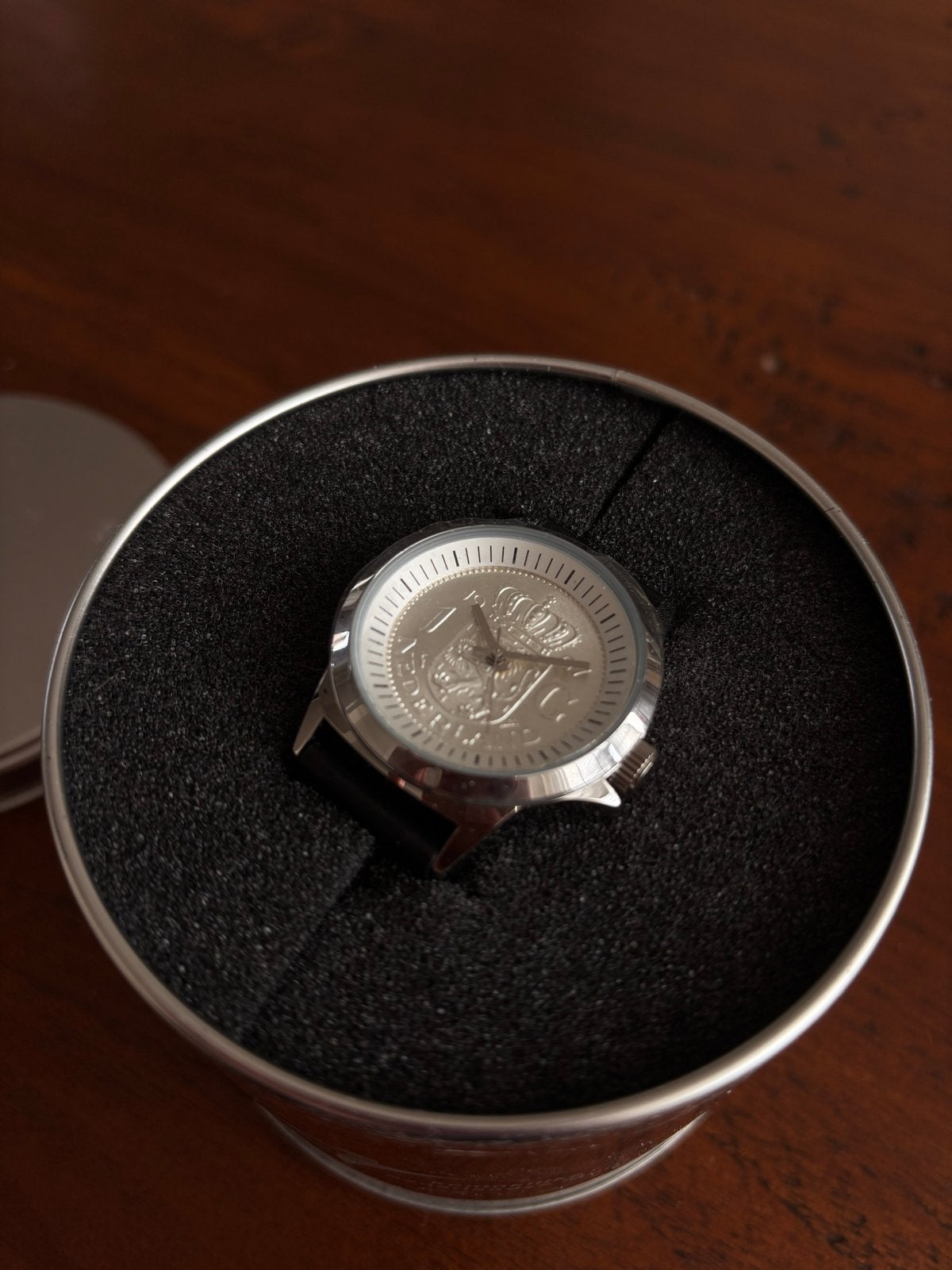 Olympic horloge met Nederlandse gulden wijzerplaat, Overige merken, Leer, Staal, Polshorloge