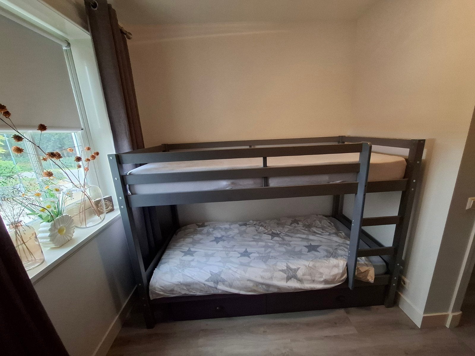 Stapelbed Ties  met opberglades - Grijs, Gebruikt, 90 cm, 160 tot 180 cm, Tweepersoons