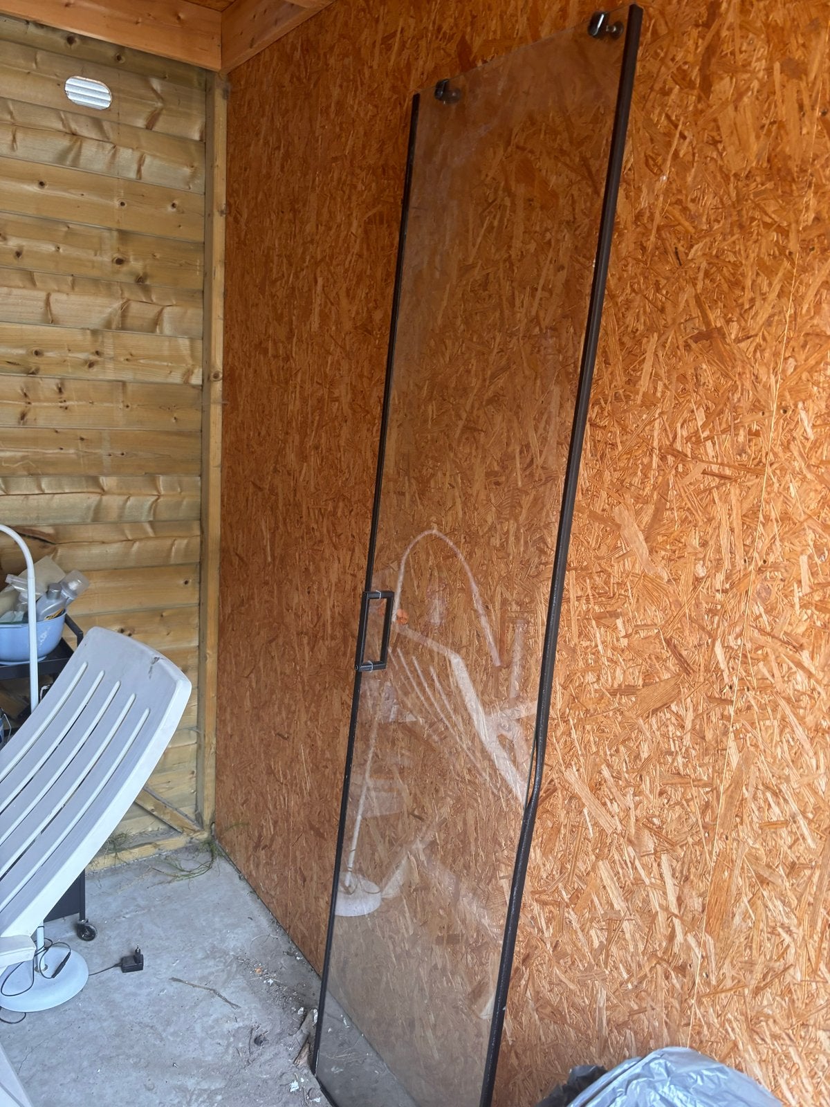 Glazen douchewand deur met hendel, Ophalen, Gebruikt, 80 tot 100 cm, Overige typen