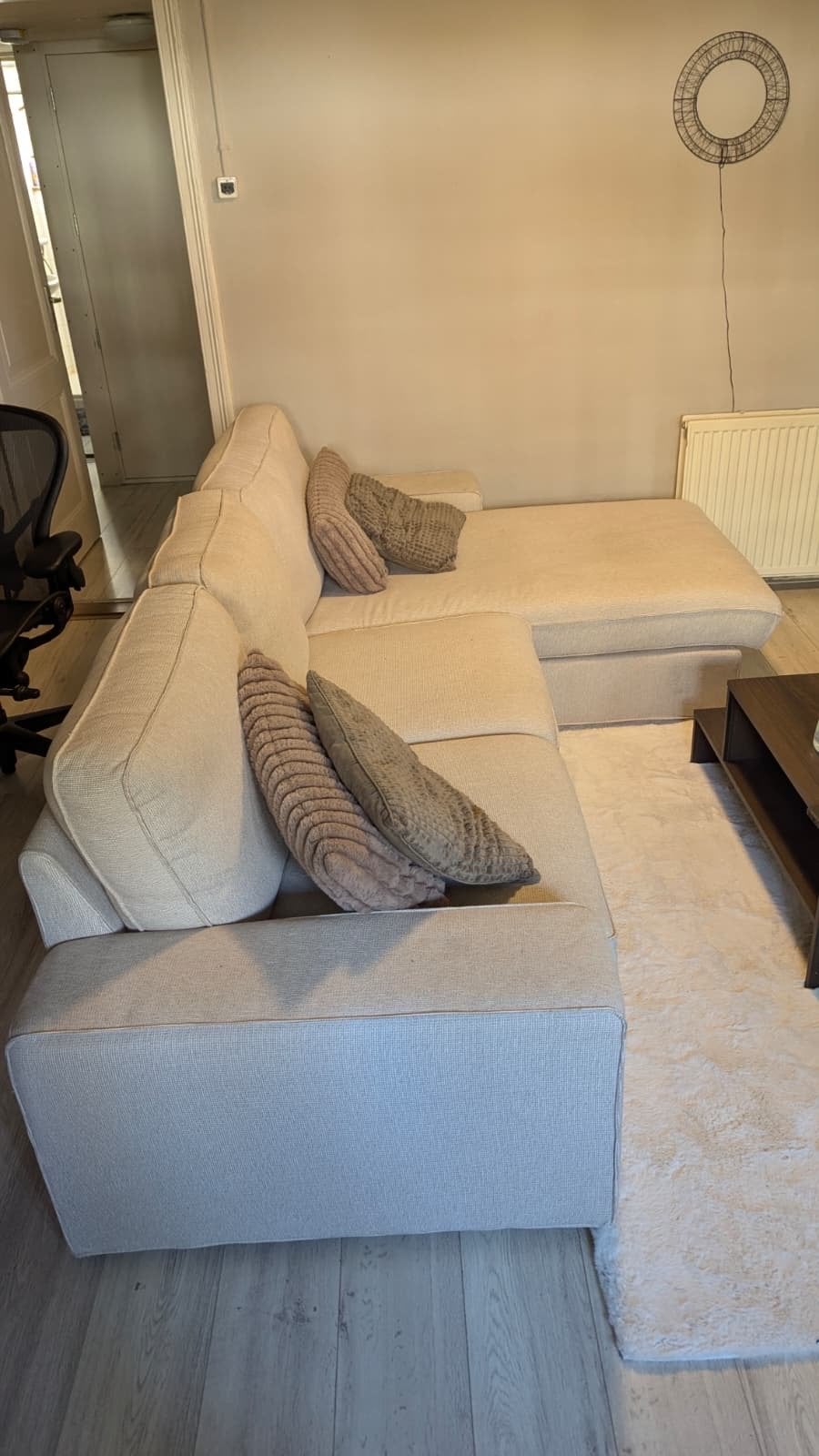 IKEA KIVIK 3-zitsbank met chaise longue, lichtbeige, Ophalen, Zo goed als nieuw, Stof