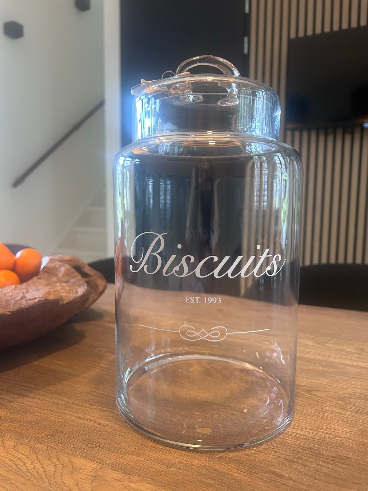 Riverdale glazen koekjespot 'Biscuits' met deksel, Ophalen, Zo goed als nieuw, Glas