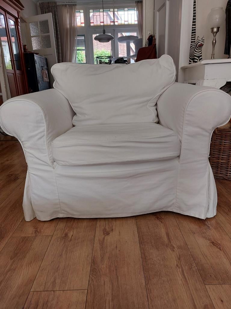 IKEA Ektorp fauteuil met kattenkrabbels, Ophalen, Gebruikt, Klassiek, Comfortabel, 75 tot 100 cm