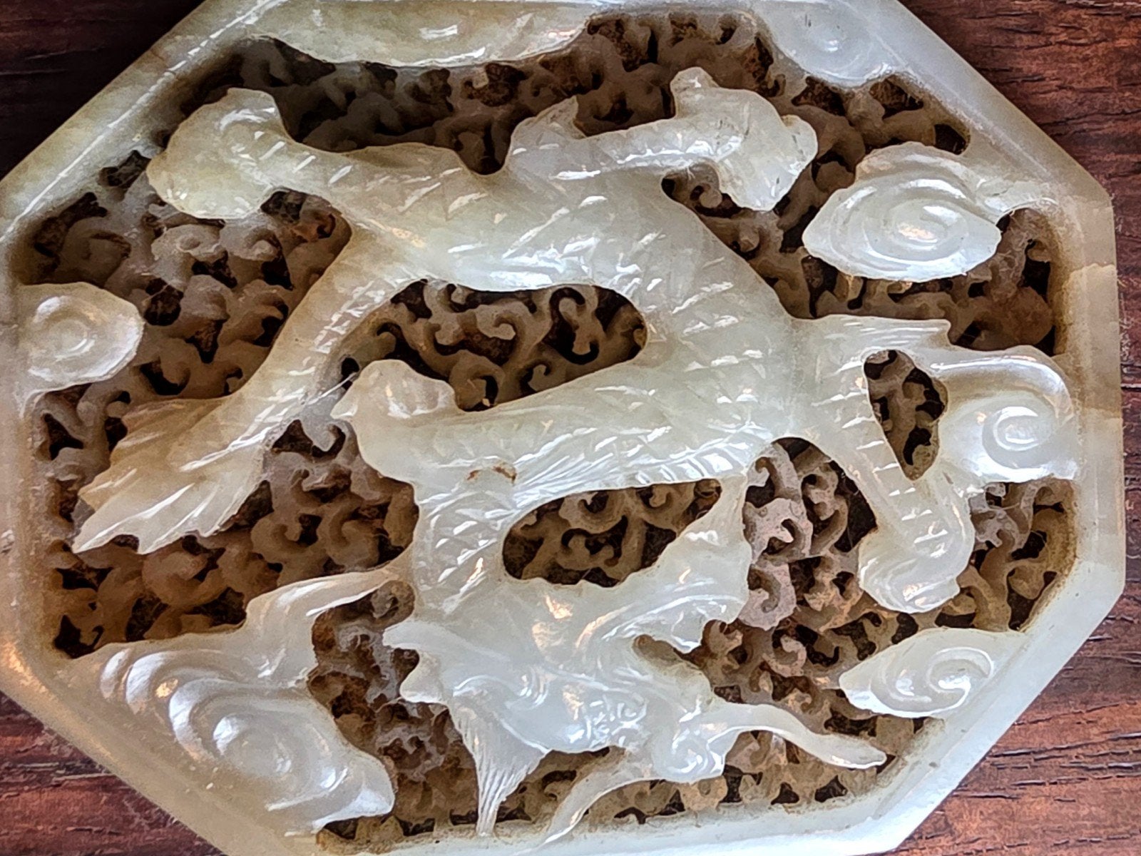 Antieke Chinese Jade Draak Plaquette in Houten Doos, Ophalen of Verzenden