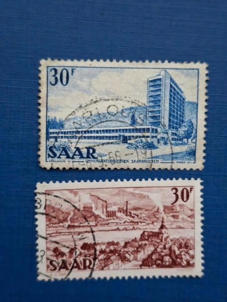 Postzegel Saarland 1949 en 52 2 zegels Industrie  20-07, Ophalen of Verzenden, BRD, Gestempeld