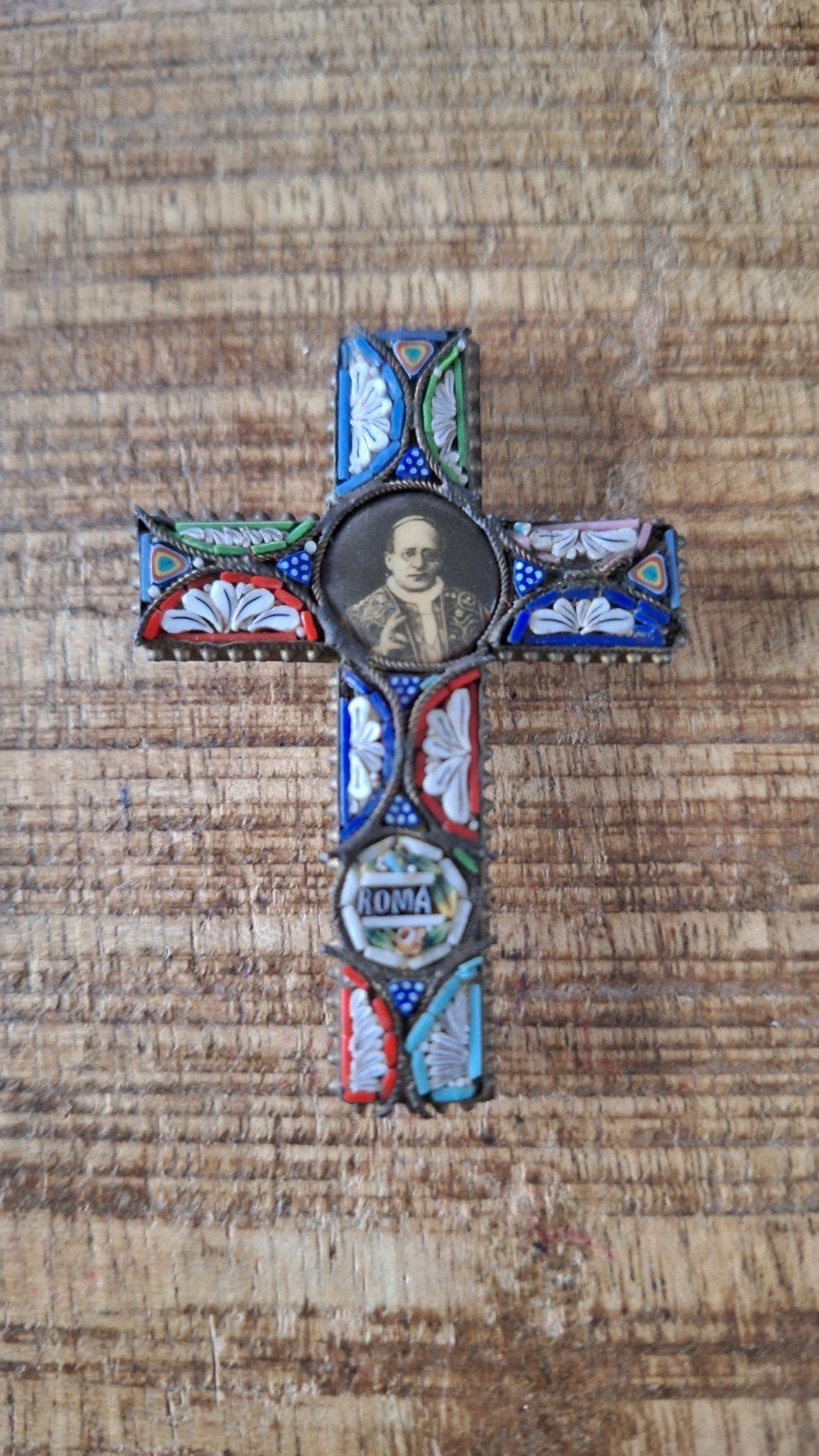 oude mosaiek kruisje Roma, zie foto's, Ophalen of Verzenden