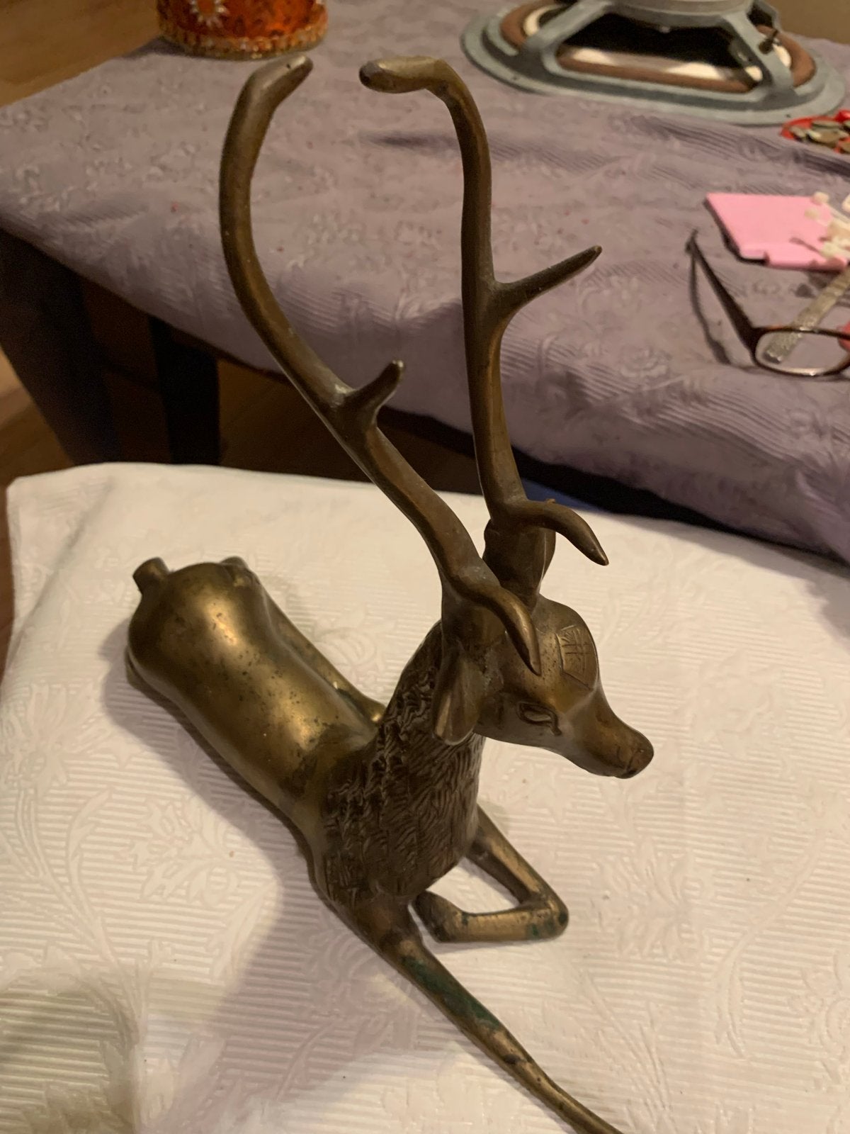 Vintage bronzen hert beeldje, Ophalen, Brons