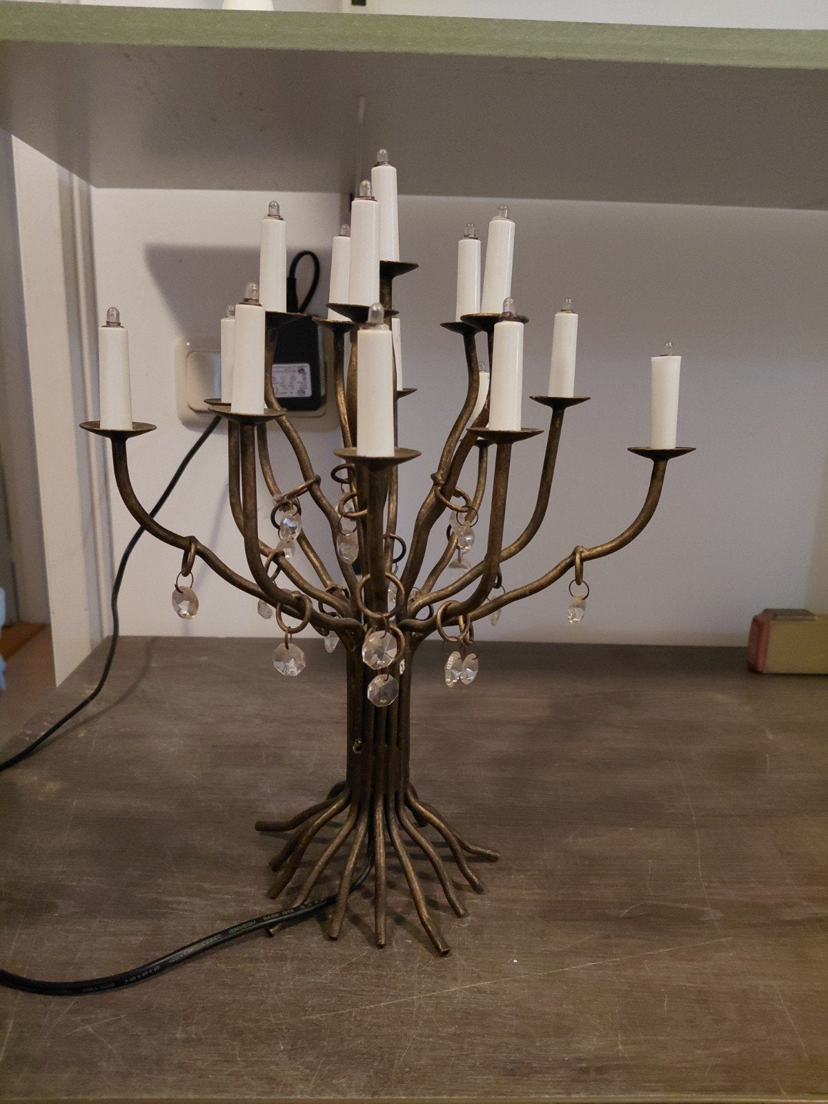 Unieke kandelaar lamp met 15 lampjes kaarsen en kristallen, Overige merken, Zwart, Overige fittingen, Ophalen of Verzenden